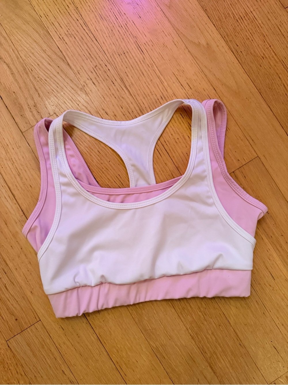 Pink and White Racerback Sports Bra